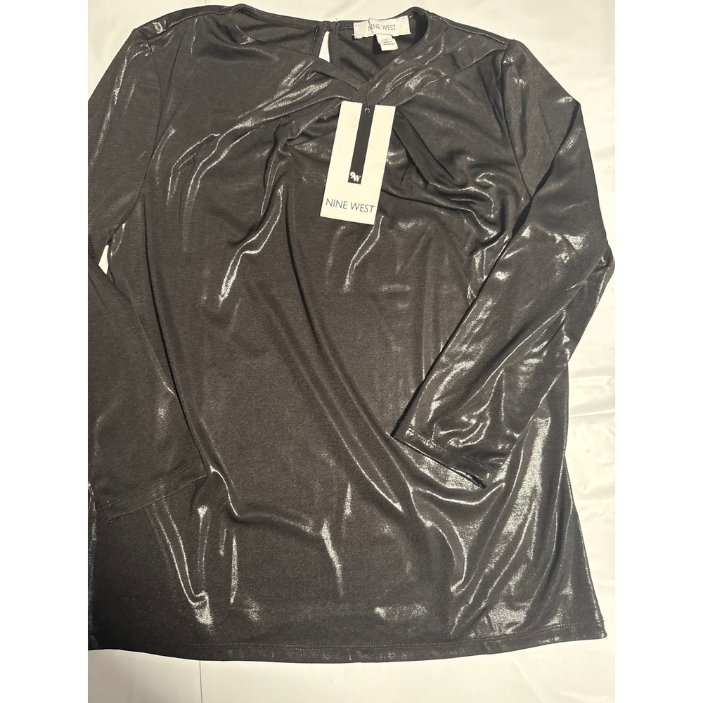 NWT Nine West Black Sparkle Long Sleeve Top, Twist Front, Career Party Reg. $69.